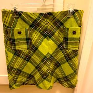Plaid, wool like material, two front pockets
